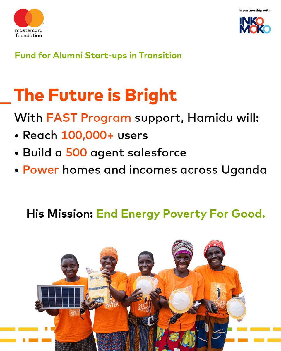 INKOMOKO (@inkomoko) on Twitter photo 🌍 Hamidu Ssonko, a visionary entrepreneur, is lighting up #Uganda with SOLARNOS.
As he graduates from the inaugural cohort of the <a href="/MastercardFdn/">Mastercard Foundation</a> FAST program, he’s scaling clean energy to underserved communities and creating green jobs.
#YoungAfricaWorks #SolutionsFoundHere 🌍 Hamidu Ssonko, a visionary entrepreneur, is lighting up #Uganda with SOLARNOS.
As he graduates from the inaugural cohort of the <a href="/MastercardFdn/">Mastercard Foundation</a> FAST program, he’s scaling clean energy to underserved communities and creating green jobs.
#YoungAfricaWorks #SolutionsFoundHere