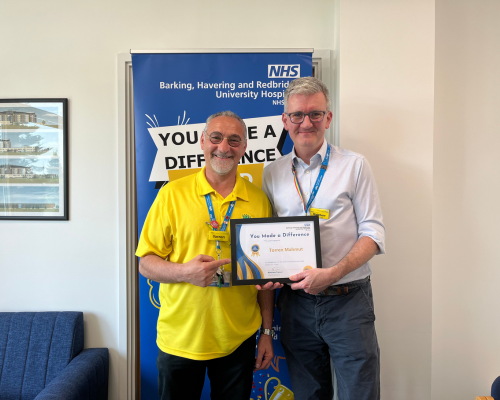 SupportHospital's tweet photo. Huge congrats to our amazing Community Fundraiser, Torren Mahmut, for winning a 'You Made a Difference award' presented by our Trust CEO. Our charity team was proud to be there cheering you on. Well done, Torren! ๐ #YouMadeADifference #TeamCharity #BHRUT #NHS #NHSCharity https://t.co/1CKOezPpHz