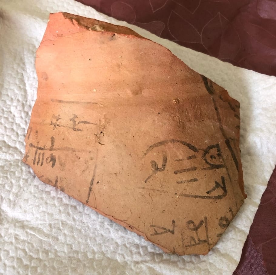 aseem_altaf's tweet photo. This potshered has been discovered from an archaeological site Moomal ji Mari Mathelo( Sindh.. Pakistan ) The script is  guessed to be in Devnagri. The linguists all over the world are invited to assist in its decipherment . https://t.co/vdP5OZvlBQ