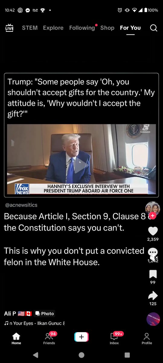JusticeRoarin76's tweet photo. Raising Hell, throwing the Constitution up when Trump is Accepting this jet one thing..... one has to wonder how many others in the government have accepted..... buyouts #Blind_Eye https://t.co/InHKYTQ0EO