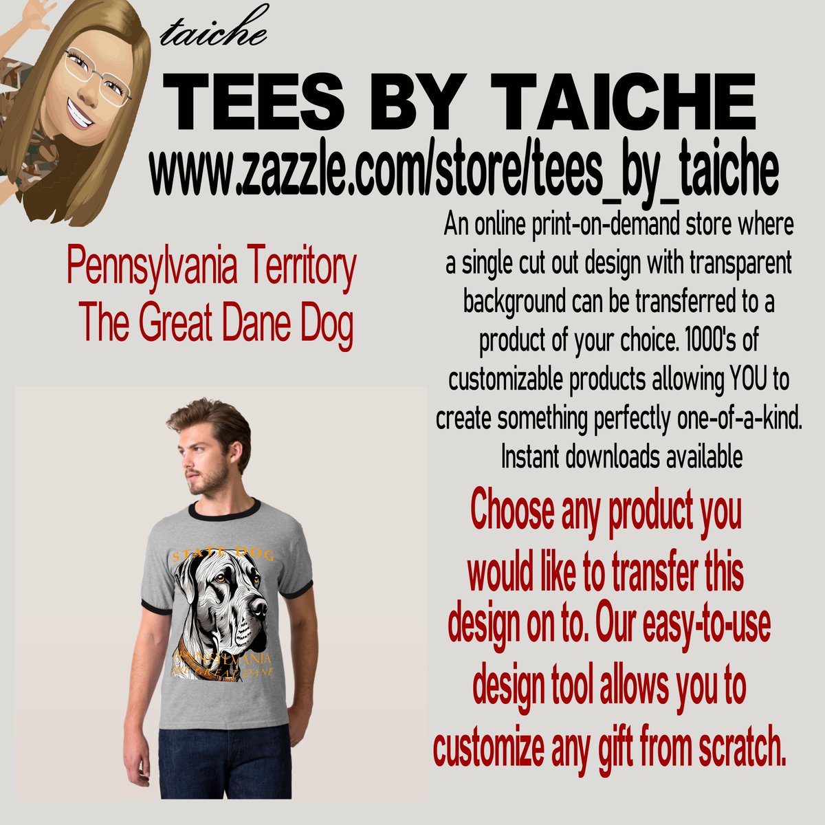 TaicheTees's tweet photo. Pennsylvania Territory The Great Dane Dog #TShirt Celebrate #Pennsylvania's official #statedog, the #GreatDane! This gentle giant embodies loyalty, strength, and companionship. #DogLover #GentleGiant #DogsofPA #KeystoneState #giftideas #taiche https://t.co/LBMfVaXatM via @zazzle https://t.co/1zgqPiyty6