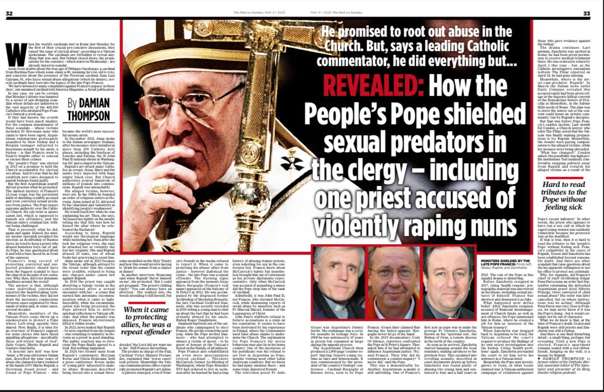 A memorable feature of the Francis ‘papacy’, as you call it, was the deliberate protection of serial sex abusers by the Pope himself. Other popes may have been culpably negligent, but Francis was in a class of his own. ‘Making a mess’ is far too charitable a description.👇