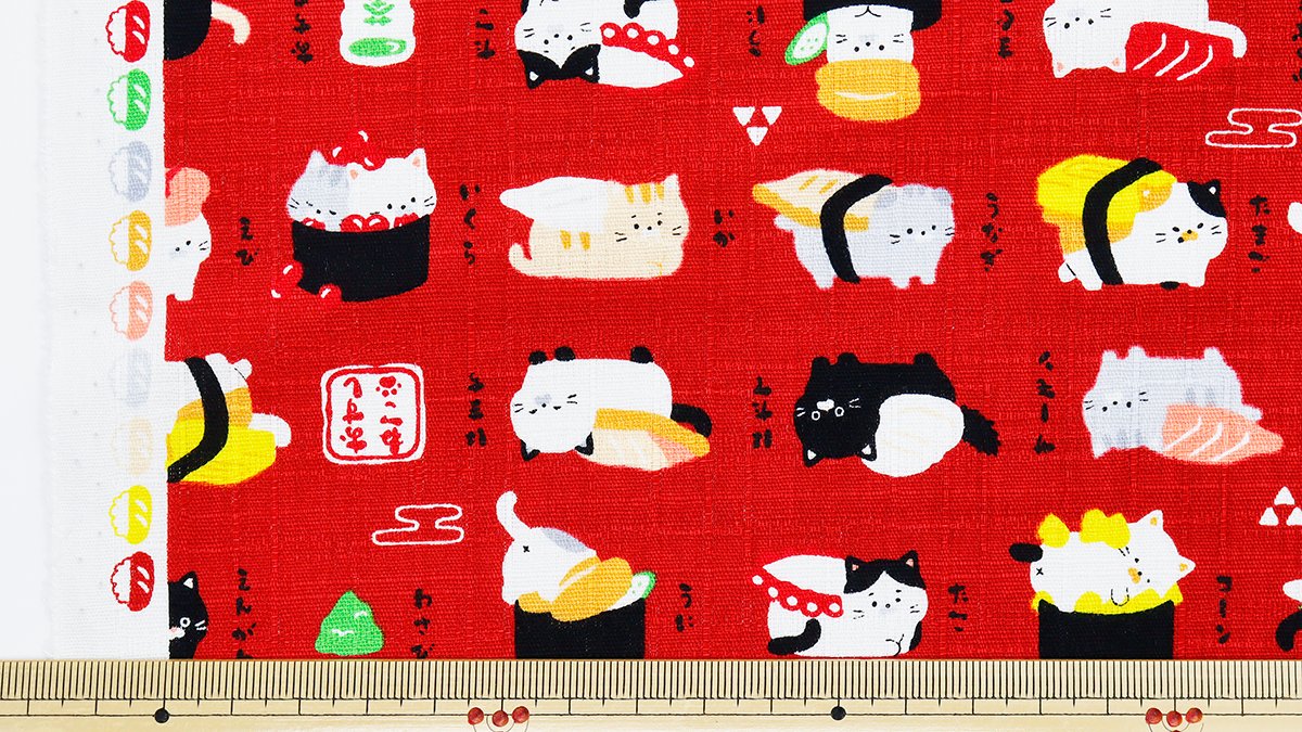 いろんな寿司ネタを背負った「お寿司ネコ」の生地🍣 握りも軍艦巻きも