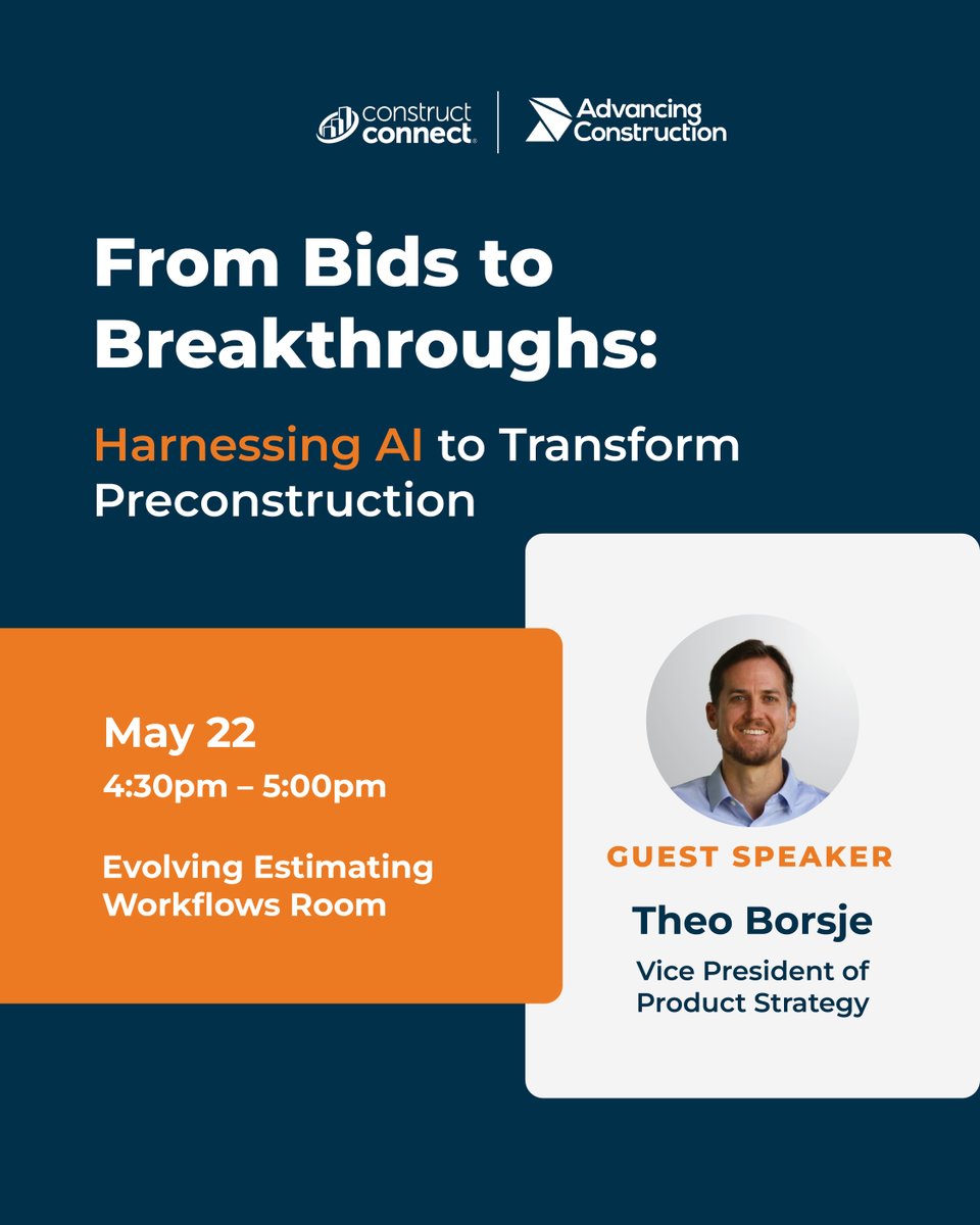 Our VP, Product Strategy Theo Borsje is speaking at #AdvancingPrecon! 🎤

Learn how AI is transforming takeoff, estimating, and decision-making in preconstruction.

#AIinConstruction #ConstructionStartsHere #PreconTech