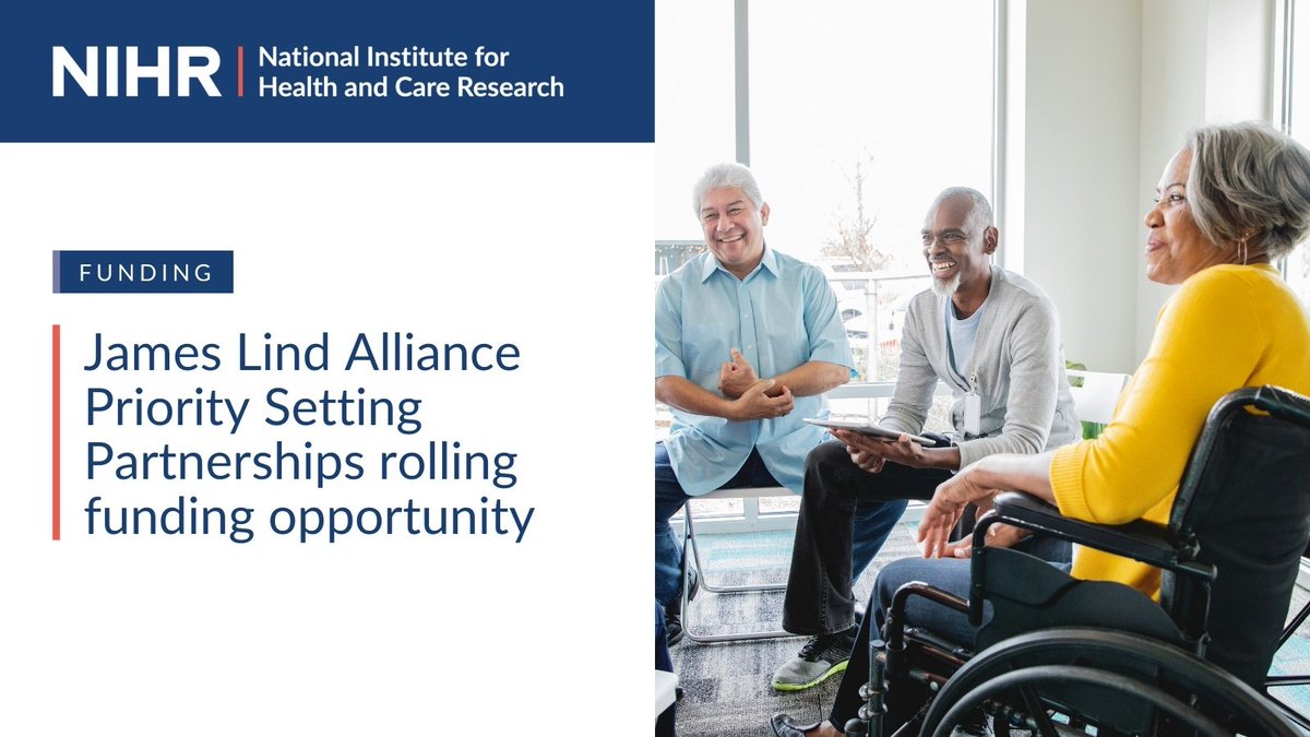 National Institute for Health and Care Research (@nihrresearch) on Twitter photo We're offering #ResearchFunding to address research priorities identified by <a href="/LindAlliance/">James Lind Alliance</a>.
These health and care priorities have been identified by patients, carers & clinicians to ensure that research helps the people who need it most.
For more details and to apply, please We're offering #ResearchFunding to address research priorities identified by <a href="/LindAlliance/">James Lind Alliance</a>.
These health and care priorities have been identified by patients, carers & clinicians to ensure that research helps the people who need it most.
For more details and to apply, please
