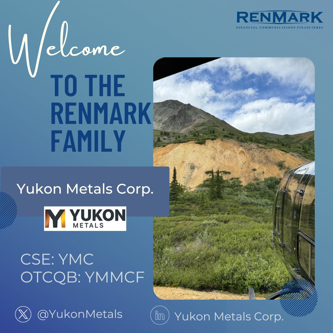 Renmark Financial Communications (@renmarkmedia) on Twitter photo We’re thrilled to welcome <a href="/YukonMetals/">Yukon Metals</a> to the Renmark family!
With a strong portfolio of copper-gold and silver-lead-zinc assets, the company is led by a proven team with deep technical, financial, and ESG expertise
#welcome #Copper #CriticalMetals We’re thrilled to welcome <a href="/YukonMetals/">Yukon Metals</a> to the Renmark family!
With a strong portfolio of copper-gold and silver-lead-zinc assets, the company is led by a proven team with deep technical, financial, and ESG expertise
#welcome #Copper #CriticalMetals