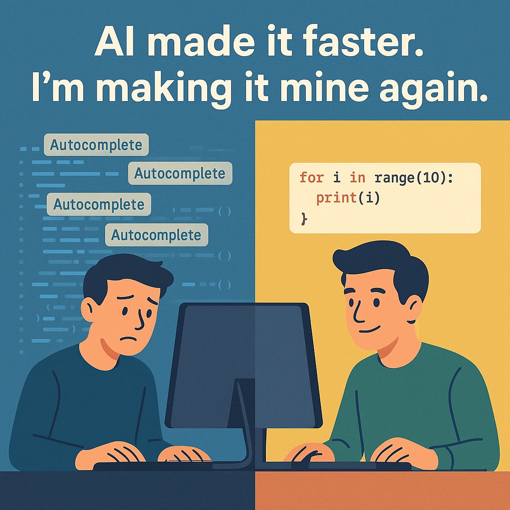 wolexfeelcool's tweet photo. “Fast code. Foggy mind.”
AI made coding effortless—but at the cost of real understanding.
Now I’m slowing down to relearn, rebuild, and truly think through every line.
#DevJourney #AI #BackToBasics https://t.co/xff5akq9iY