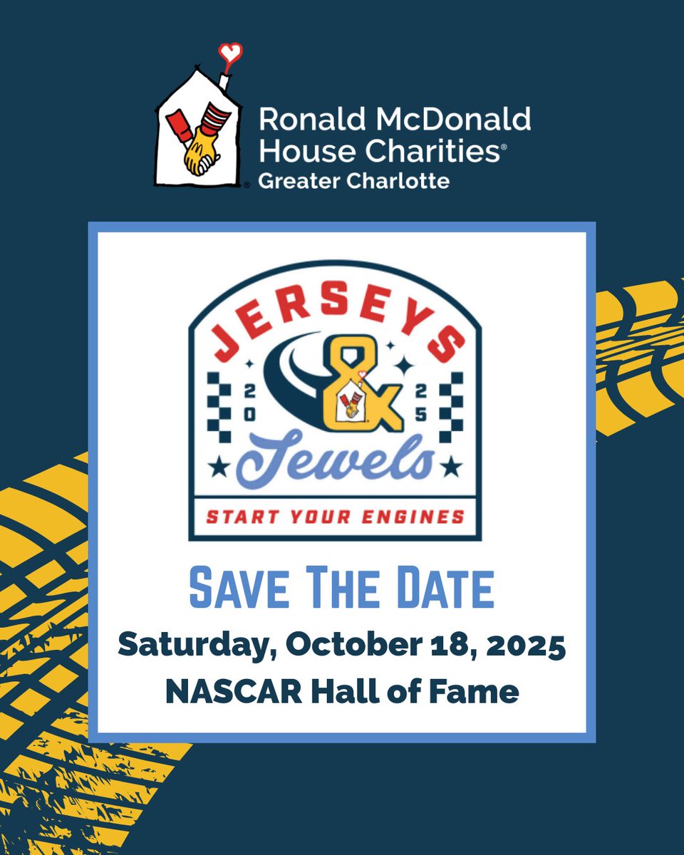 🏁 Save the Date! 🏁 Jerseys &amp; Jewels is back and bigger than ever on Saturday, October 18 at the iconic NASCAR Hall of Fame! 🏆 Join RMHC of GC for a night of giving, glam, and horsepower. 💎🔥 Learn more about sponsorships and tickets at rmhclt.org/jerseys-jewels/.
