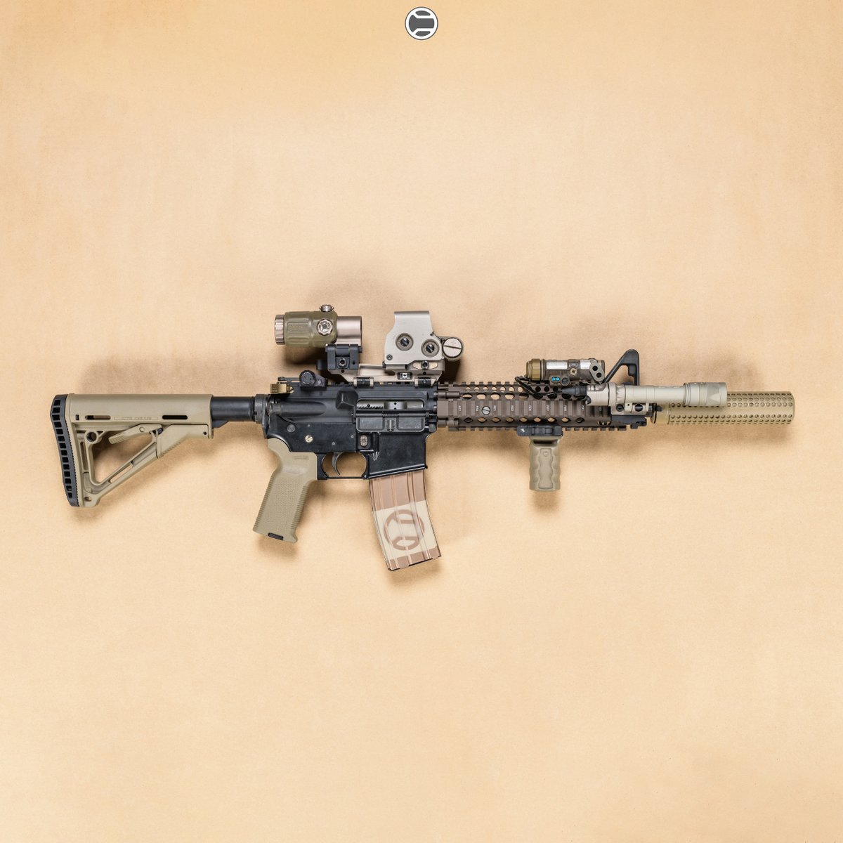 RailScales RSBM-P M-LOK VFG in FDE, Hardtop Mount for Scout Light Pro Lights, MonoLift Riser (Canadian UID), CSMR Button | Colt & Daniel Defense 10.3" 5.56 CQBR/MK18, Daniel Defense MK18 FSP RIS II Rail, Colt MFG 10.3" 5.56 FSB Barrel, Knight's Armament QDSS NT4 Suppressor w/ M4QD Flash Hider, L3Harris NGAL Laser, Surefire M640V-Pro IR Light w/ DS00 Switch & CSP-07 Pressure Switch, American Defense MFG QD MLOK Mount, EOTech EXPS3-0 & Tano G33, Knight's Armament 300m Folding Rear BUIS, Geissele URG-I DDC Charging Handle, Colt Cerro Forge M16 Upper & BCG, Colt Diemaco C7 Post Sample Lower, Dura Mag 30rd Aluminum Bronze Mag, Magpul MOE-K2 FDE Grip & CTR FDE Stock.