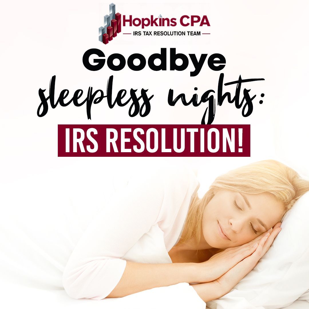 HopkinsCpa's tweet image. Are tax concerns keeping you up at night? It&apos;s time to put those restless hours behind you. At TaxShield by Hopkins CPA Firm, our specialized IRS resolution services..

Connect with us at 361-360-3855 

#TaxRelief #PeaceOfMind #IRSResolution #SleepBetter #TaxProfessionals