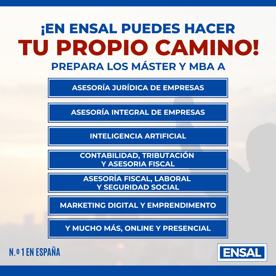 Los mejores máster en #Salamanca para ampliar tu #formación. Contamos con un 100% DE ALUMNOS INSERTADO EN EL MERCADO LABORAL en las últimas 28 promociones.

📞 ¡No dudes en contactar con nosotros!

🔗 Para conocer más sobre nuestros #máster visita: ensal.es/masters-profes…