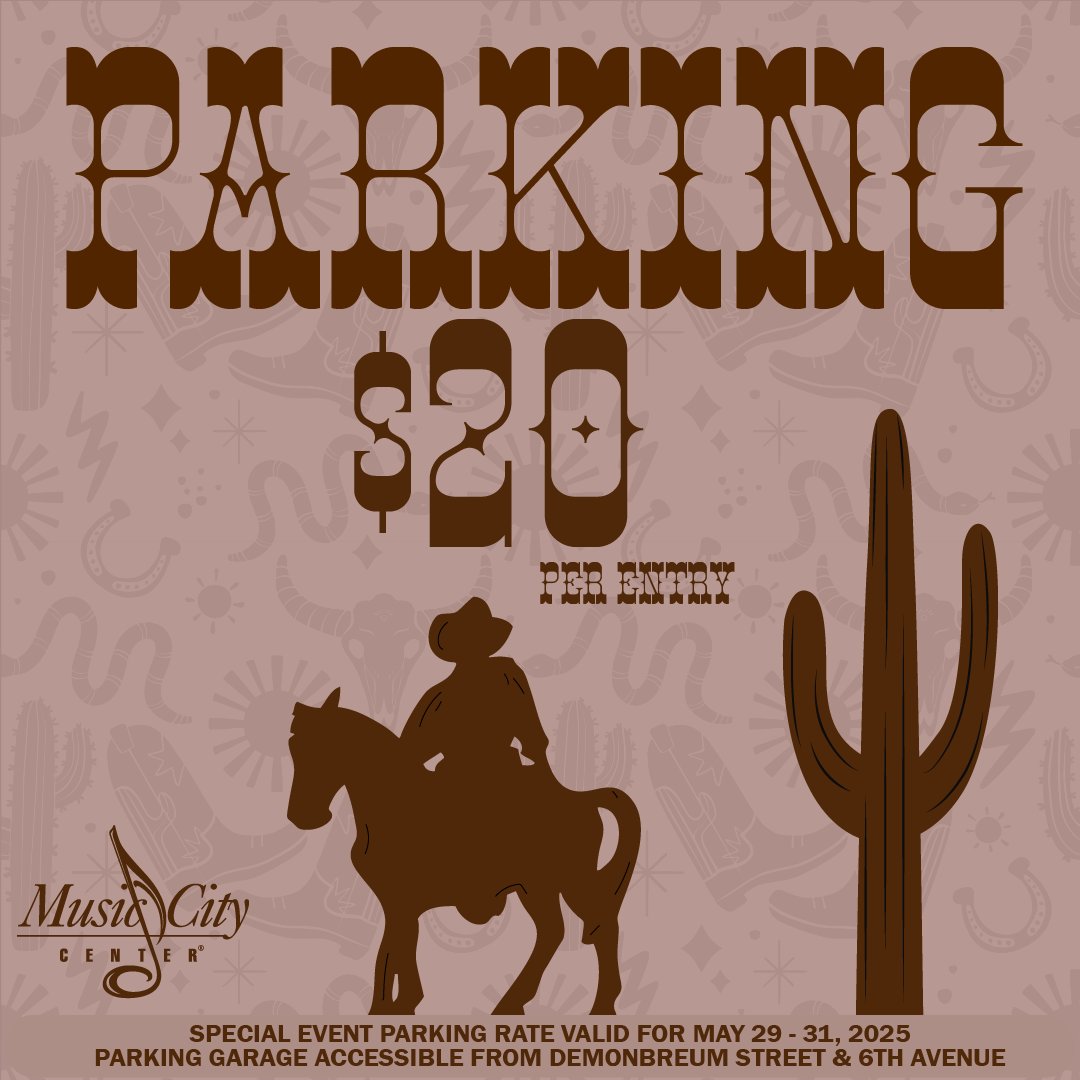 Let’s rodeo! 🤠 Hitch your ride HERE, then catch all the <a href="/MusicCityRodeo_/">Music City Rodeo</a>  action at <a href="/BrdgstoneArena/">Bridgestone Arena</a>. 🚗🐎 #MusicCity #Rodeo #DowntownNashville #parking