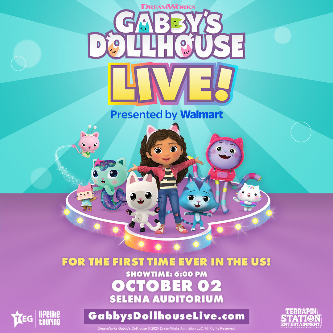 📷NOW ON SALE! Gabby's Dollhouse Live! Presented by Walmart is coming to American Bank Center Selena Auditorium October 2nd, featuring a fun, sprinkle-filled adventure live on stage. Cat-tastic news!

📷 Tickets are MEOW on sale: bit.ly/GabbysDollhous…