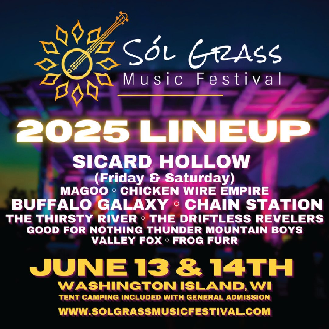 One month out from Sol Grass in Washington Island, WI! We're playing TWO sets on TWO days 6/14 and 6/15 so use the code SICARD5 to get $5 off your ticket and come out and rage with us! 🎟️ Link in Bio!