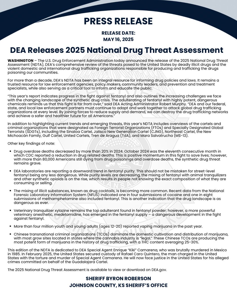 The Drug Enforcement Administration has released its 2025 National Drug Threat Assessment to law enforcement agencies nationwide. Below is a full breakdown of the DEA's findings.