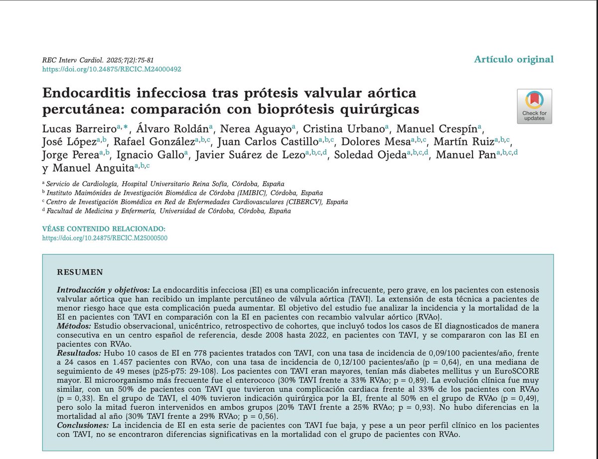 ACI-SEC: Hemodinamica (@shci_sec) on Twitter photo 📌 Incidence and outcomes of endocarditis 🦠 in patients with #TAVR and surgical bioprosthesis published in <a href="/RevEspCardiol/">REC Publications</a>
<a href="/RaulmorenoMD/">Raul Moreno</a> <a href="/OjedaOjeda18/">Soledad Ojeda</a> <a href="/foroic/">ArmandoPérez dePrado</a> <a href="/rafa_romaguera/">Rafael Romaguera</a> <a href="/belcid7/">Belén Cid Alvarez</a> <a href="/JEscaned/">Javier Escaned</a> <a href="/OjedaOjeda18/">Soledad Ojeda</a> <a href="/MPAOSS/">Manuel Pan</a> <a href="/cardiojsl/">Javier Suarez d Lezo</a> <a href="/anguita_m/">Manuel Anguita</a>
👉 recintervcardiol.org/es/articulos-o… 📌 Incidence and outcomes of endocarditis 🦠 in patients with #TAVR and surgical bioprosthesis published in <a href="/RevEspCardiol/">REC Publications</a>
<a href="/RaulmorenoMD/">Raul Moreno</a> <a href="/OjedaOjeda18/">Soledad Ojeda</a> <a href="/foroic/">ArmandoPérez dePrado</a> <a href="/rafa_romaguera/">Rafael Romaguera</a> <a href="/belcid7/">Belén Cid Alvarez</a> <a href="/JEscaned/">Javier Escaned</a> <a href="/OjedaOjeda18/">Soledad Ojeda</a> <a href="/MPAOSS/">Manuel Pan</a> <a href="/cardiojsl/">Javier Suarez d Lezo</a> <a href="/anguita_m/">Manuel Anguita</a>
👉 recintervcardiol.org/es/articulos-o…