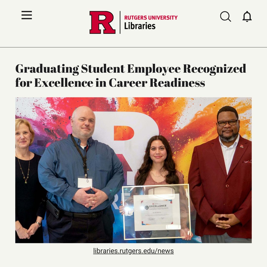 Rutgers University Libraries (@rulibraries) on Twitter photo Congratulations to graduating <a href="/RutgersSAS/">Rutgers SAS</a> student Sarah Ramos on being recognized by <a href="/RutgersCareers/">Career Exploration and Success</a> for her exceptional accomplishments as a student employee at Rutgers University Libraries! 👏👏👏
🔗libraries.rutgers.edu/news/graduatin… Congratulations to graduating <a href="/RutgersSAS/">Rutgers SAS</a> student Sarah Ramos on being recognized by <a href="/RutgersCareers/">Career Exploration and Success</a> for her exceptional accomplishments as a student employee at Rutgers University Libraries! 👏👏👏
🔗libraries.rutgers.edu/news/graduatin…