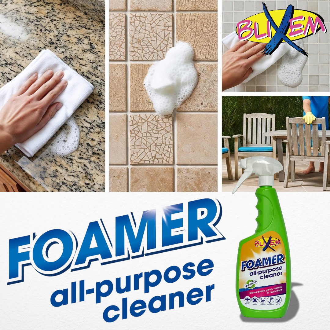 oilflow's tweet photo. What can’t Blixem Foamer All-Purpose Cleaner do? 🧽✨
 From kitchen counters to bathroom tiles, greasy stovetops to patio furniture – Blixem Foamer takes on every mess with ease.
 One cleaner. Endless uses. Maximum clean.
#BlixemFoamer #VersatileCleaning #BlixemClean https://t.co/AqrFCDiecB