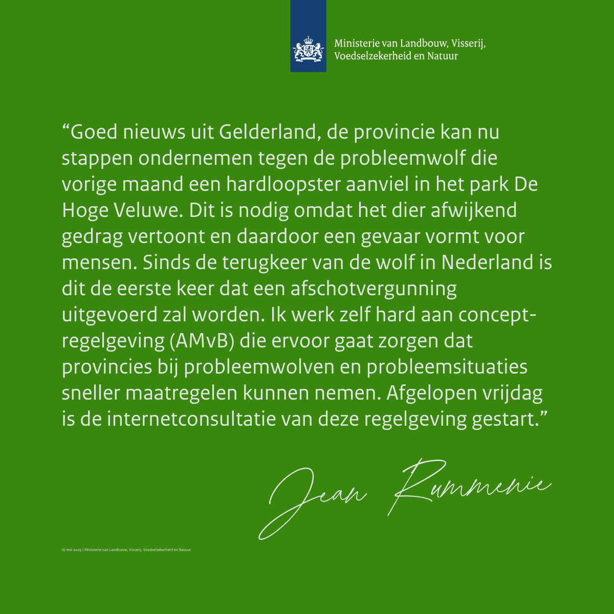 Hierbij mijn reactie op de uitspraak van de rechter over de vergunning voor afschot van de probleemwolf in Gelderland.⤵️