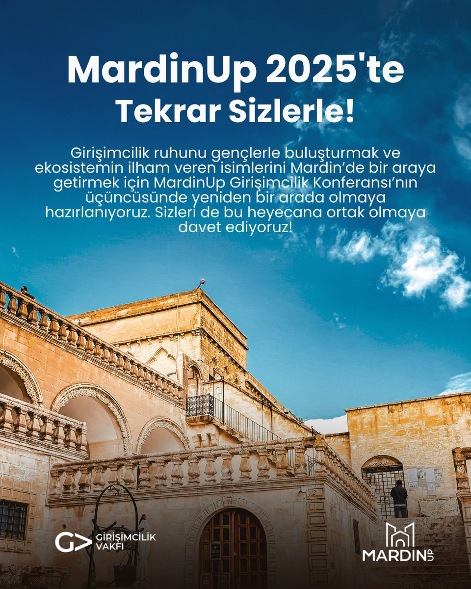 Girişimcilik ruhunu gençlerle buluşturmak ve ekosistemin ilham veren isimlerini Mardin’de bir araya getirmek için MardinUp Girişimcilik Konferansı’nın üçüncüsünde yeniden bir arada olmaya hazırlanıyoruz. Sizleri de bu heyecana ortak olmaya davet ediyoruz. Detaylar çok yakında!