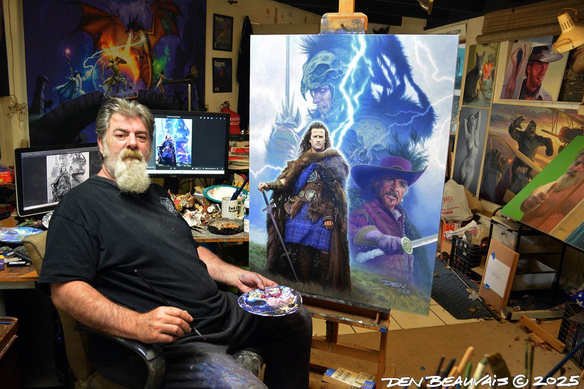 just finished this Highlander tribute painting. 30"x40" oils on canvas. Available now as a high quality Giclee print on canvas. denslairart.com/products/highl… #highlander