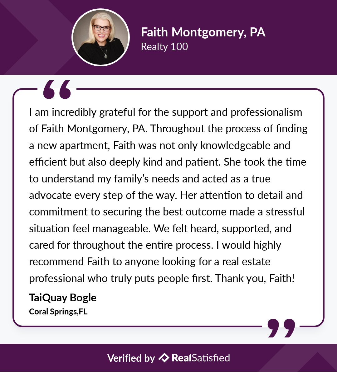 FaithERealtor's tweet photo. Join me in celebrating another happy client. https://t.co/sJBiAUjSr6 via @realsatisfied https://t.co/ePnoONh9nY