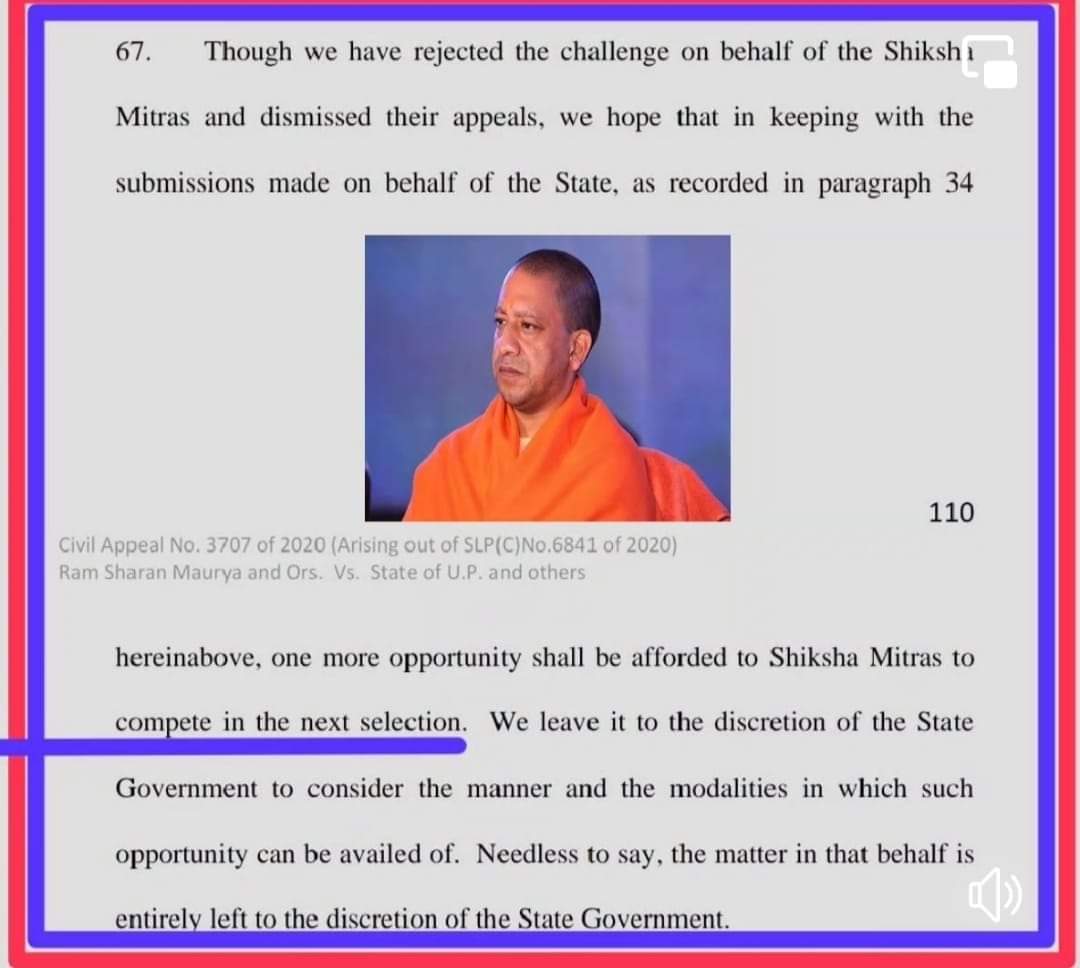 3604 याचिकाओं का "निचोड़" है सिविल अपील 3707/2020 में. "राम शरण मौर्य" से बेहतर जजमेंट "शिक्षामित्रों" के जीवन में अब आएगा नहीं. 

अत: मुकदमेबाजी के लिए "चंदा" मत दीजिये.

माना कि, सरकार समायोजन में विलम्ब कर रही है.

तसल्ली रखिए 
<a href="/UPGovt/">Government of UP</a> समायोजनोपरान्त आपको "वेतन" ही देगी.