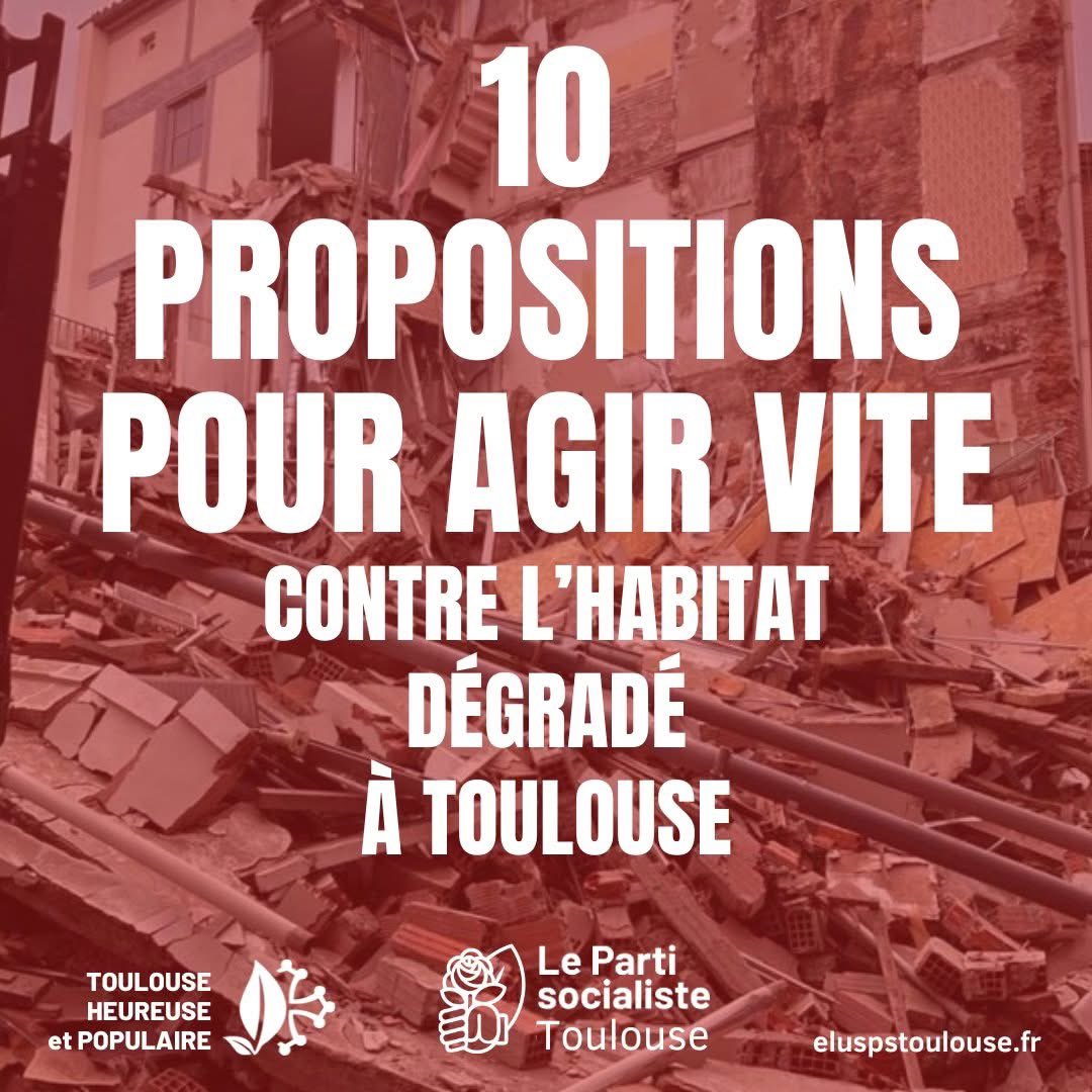 Habitat dégradé à #Toulouse : on ne peut plus attendre ! Immeubles en péril, drames évités de justesse… mais toujours pas de plan à la hauteur des enjeux. Avec les élus socialistes, nous avançons 10 propositions pour protéger les habitants. 👇🏽

📄 urlr.me/cT5sPr