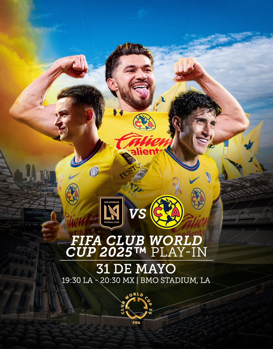 Es momento de luchar y seguir haciendo historia. 🦅

Nos vemos el 31 de mayo en Los Ángeles para el América vs. <a href="/LAFC/">LAFC</a>, partido que decidirá el último cupo para el Mundial de Clubes. 👊

¡Juntos por nuestros colores! 💙💛