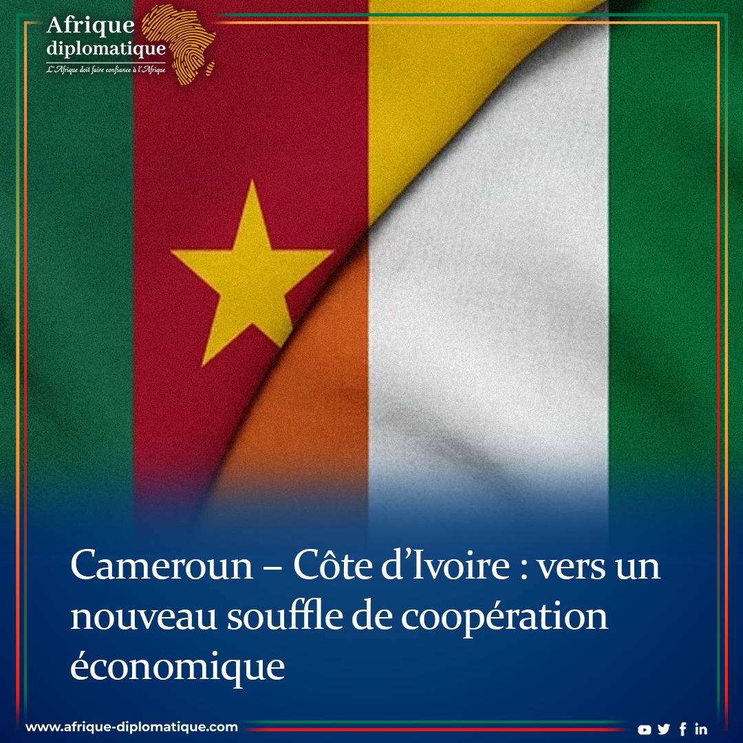 AFRIQUEDIPLOMAT's tweet image. Les premiers ministres du #Cameroun et de la #CôtedIvoire se sont rencontrés à #Abidjan pour relancer une coopération économique en perte de vitesse. #Agriculture, #finance, #industrie : les deux pays entendent bâtir des synergies concrètes. #AfriqueDiplomatique