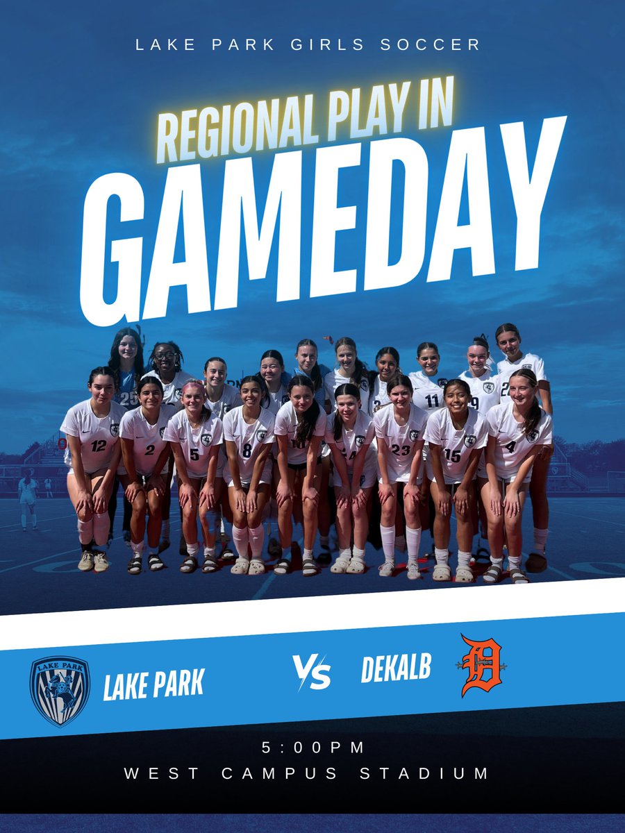 🚨REGIONAL PLAY IN🚨

Lake Park Girls Soccer NEED a WIN tonight against Dekalb High School in order to start their post season play run. We need all the support! Come cheer your Lancers on! 

VARSITY - 5:00 pm (WEST CAMPUS STADIUM)