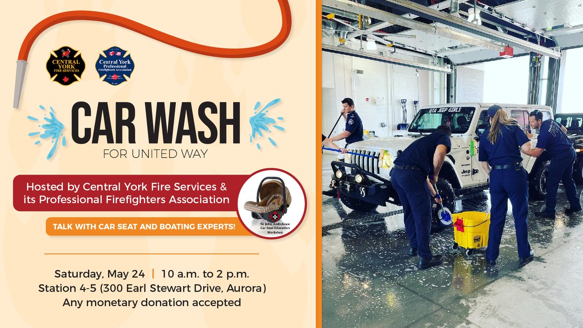 CYFS (@centralyorkfire) on Twitter photo 🚒🫧 NEXT WEEKEND 🫧🚒
Our union is hosting a CAR WASH in support of <a href="/UnitedWay/">United Way</a>.
Bring your cars through our station for a wash, and take a moment to speak with special guests educating about car seat and boating safety.
⭐️SATURDAY MAY 24⭐️
10am-2pm
STATION 4-5 (300 Earl Stewart 🚒🫧 NEXT WEEKEND 🫧🚒
Our union is hosting a CAR WASH in support of <a href="/UnitedWay/">United Way</a>.
Bring your cars through our station for a wash, and take a moment to speak with special guests educating about car seat and boating safety.
⭐️SATURDAY MAY 24⭐️
10am-2pm
STATION 4-5 (300 Earl Stewart