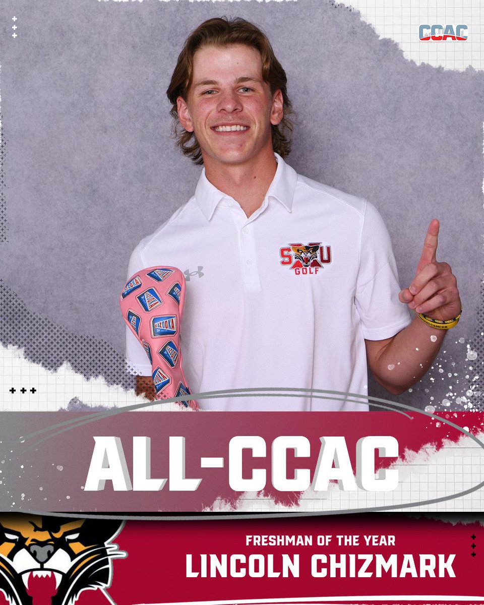 SXUAthletics's tweet photo. Congrats to Lincoln Chizmark from men’s golf on being named the CCAC Freshman of the Year! #GoCougs🐾⛳️ #WeAreSXU https://t.co/s0whNFhQAe