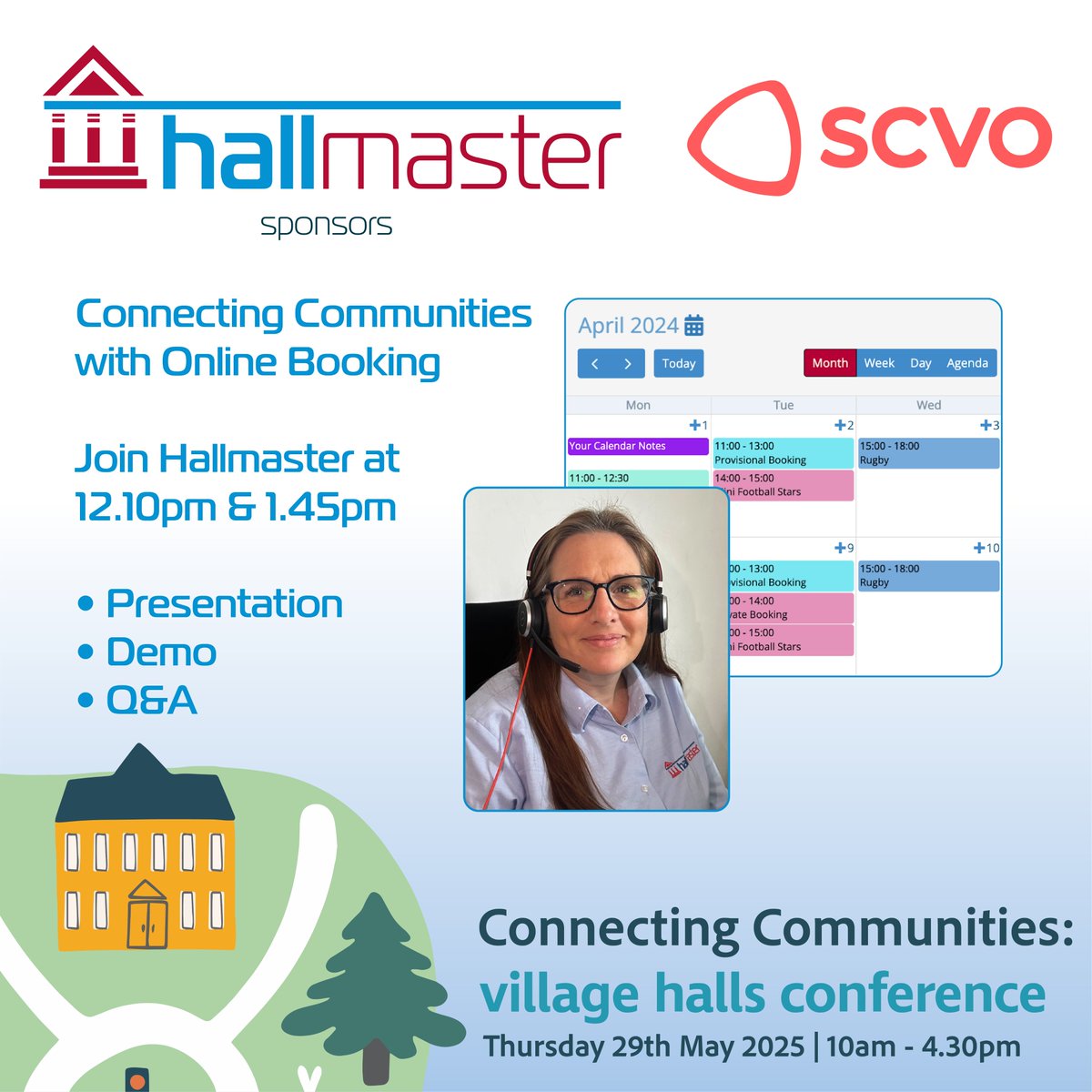 Hall_Master's tweet image. 📣Connecting Communities with Online Booking📣
Thursday 29th May 2025
12.10pm & 1.45pm
Hallmaster is proud to once again be sponsoring @scvotweet for their annual Village Halls Conference!
🔔Book now!🔔
scvo.scot/events-trainin…
#hallmaster #scvo #villagehalls #community