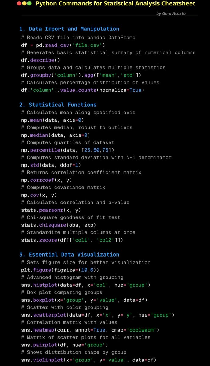 Python Commands for statistical analysis.