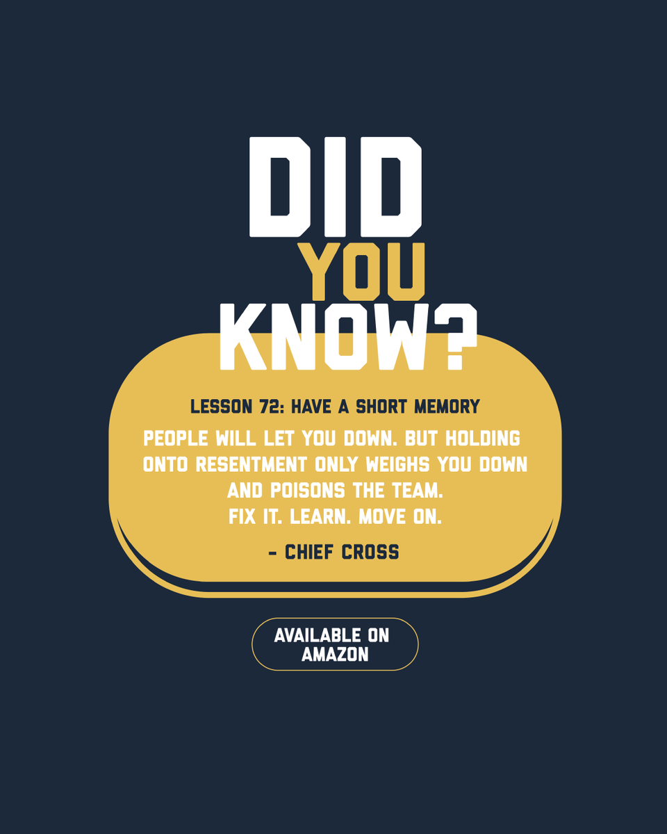 bigchiefcross's tweet photo. Lesson 72: Have a short memory.

Leadership isn’t about holding grudges — it’s about fixing, learning, and moving forward.

Built from Navy grit, made for real life.

📘 How to Navy by Chief Cross → https://t.co/jMlMrE1Fm2

#feedthefleet #navylife #howtonavy #leadershiplessons https://t.co/pPxWpf5OnL
