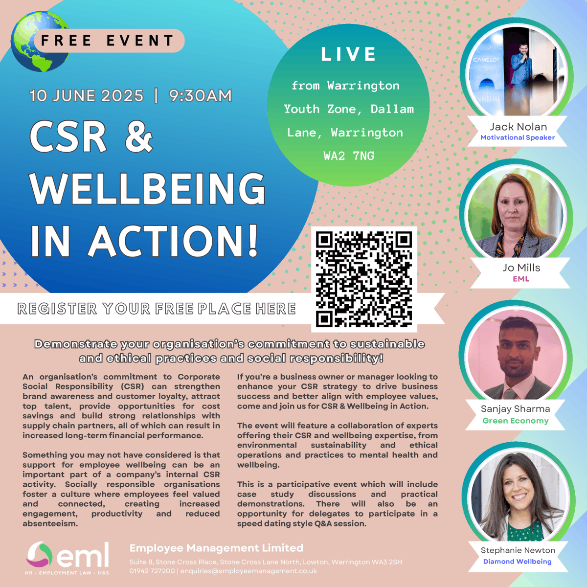 Warrington Youth Zone (@warringtonyz) on Twitter photo π <a href="/EMLtd/">Employee Management</a>, who previously presented a World of Work course to our young people, are hosting a CSR & Wellbeing in Action event at the Youth Zone.
Business owners aiming to improve Corporate Social Responsibility can join us on Tuesday 10 June by scanning the QR code below π²β€΅οΈ π <a href="/EMLtd/">Employee Management</a>, who previously presented a World of Work course to our young people, are hosting a CSR & Wellbeing in Action event at the Youth Zone.
Business owners aiming to improve Corporate Social Responsibility can join us on Tuesday 10 June by scanning the QR code below π²β€΅οΈ