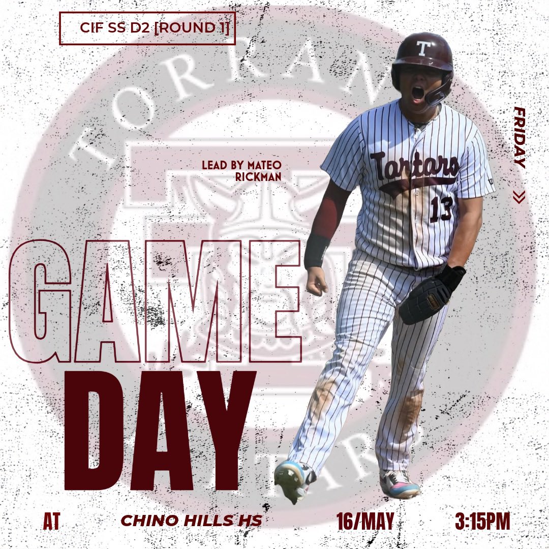 GAME DAY! 

The Tartars (17-11, 7-5) hit the road to Chino Hills (18-10, 8-7 in the Baseline League for Round 1 of D2 CIF SS Playoffs. 

🆚 Chino Hills 
⏰ 3:15pm 
🏟️ Chino Hills High School
📱 Game Changer link in bio