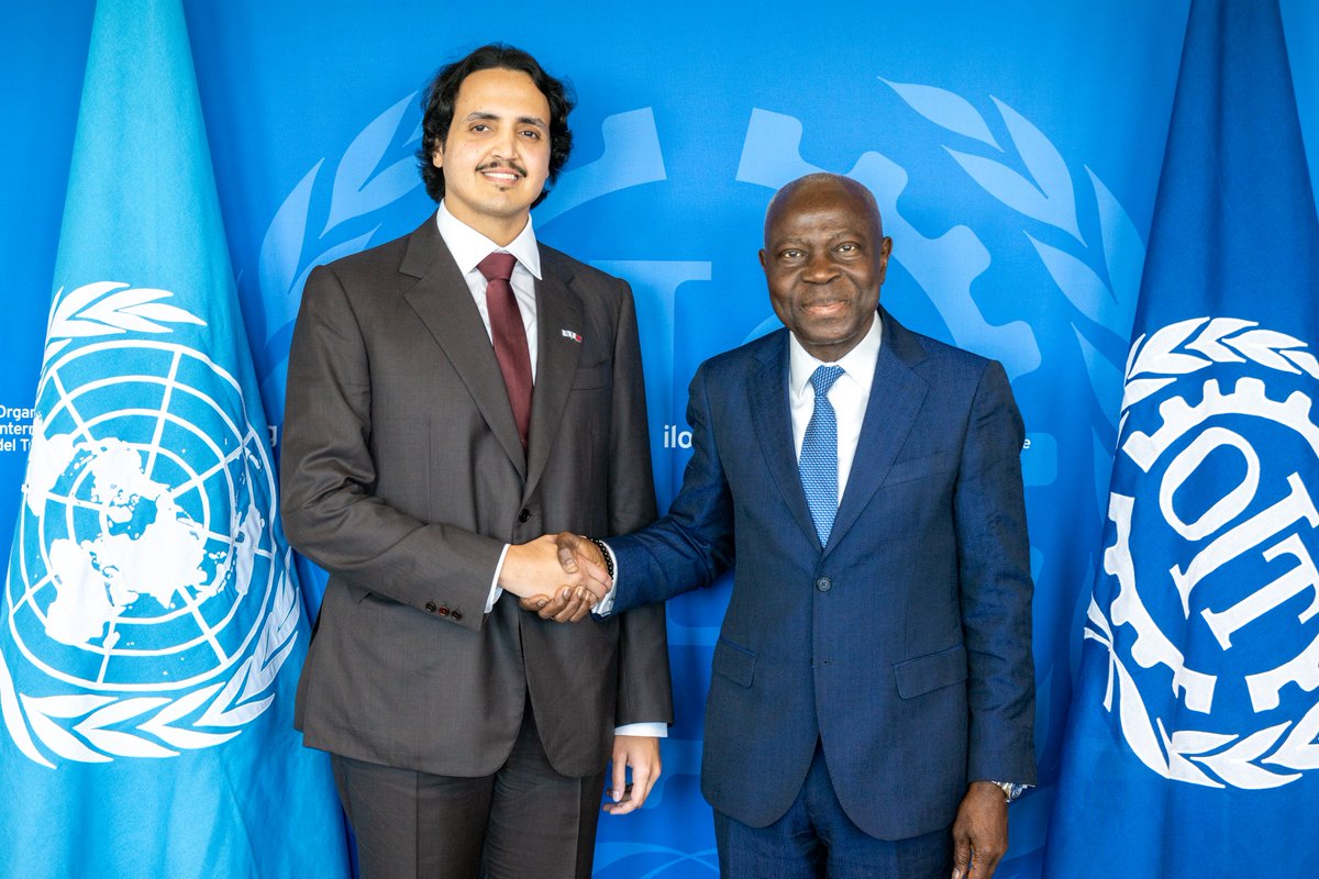 GilbertFHoungbo's tweet photo. Very pleased to sign a new agreement with the Qatar Fund for Development.

@qatar_fund's contribution is designed to provide support for initiatives that help advance decent work.

It demonstrates our increased cooperation on areas of shared concern in the world of work. https://t.co/RDNahPP6An