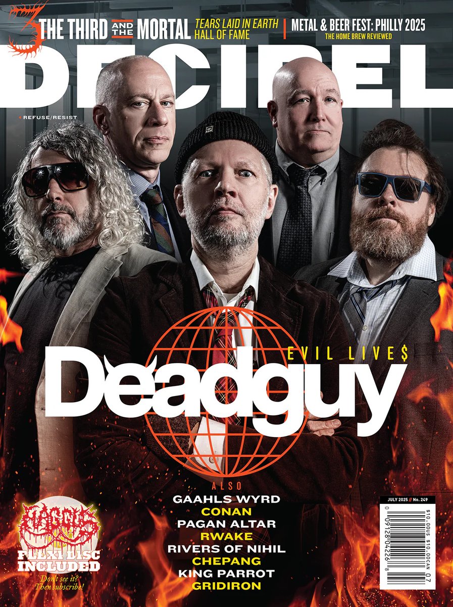 DEADGUY graces the cover of Decibel Magazine's July 2025 / Issue 249! 

First new album in 30 years, Near-Death Travel Services, is out June 27

tinyurl.com/decibel249