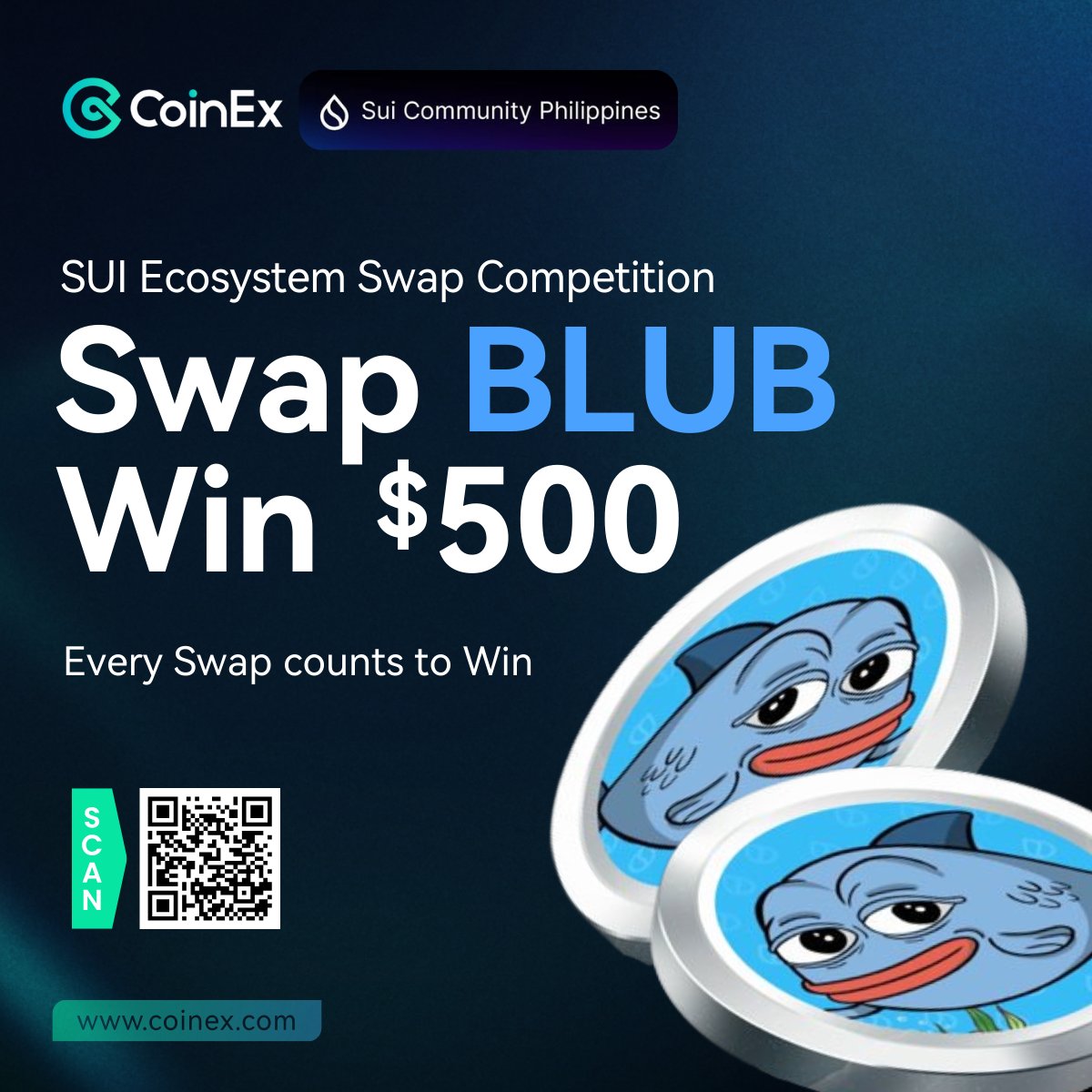RobViaBTC's tweet photo. The @SuiNetwork  x #CoinEx Swap Competition is on 🔥

Swap your favorite SUI tokens on CoinEx, like $BLUB, and compete for your share of the 500 $USDT 💰

How to join? Check here:
👉 https://t.co/hSbDgMuTEb 

Don’t miss your chance! 

#CoinEx #SUI @SuiPhilippines @blubsui $BLUB https://t.co/LuXJZhVGbY