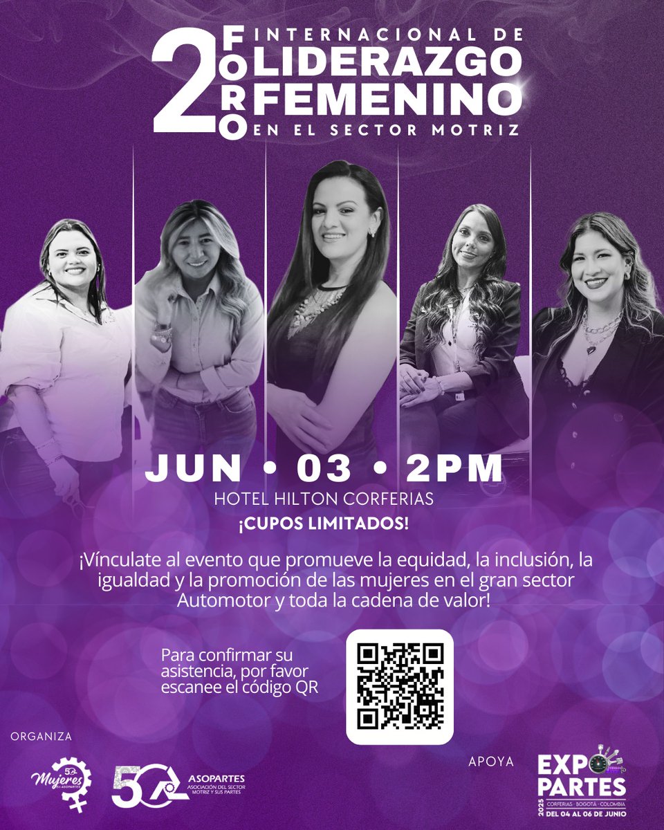 👩‍🔧 En #EXPOPARTES2025 también se impulsa la equidad.
Te esperamos en el 2.º Foro de Liderazgo Femenino en el Sector Motriz.
📅 3 de junio – 2:00 p.m.
📍 Hotel Hilton Corferias – Bogotá

💓 Juntos hacemos latir el motor de la industria.
#MujeresQueMuevenLaIndustria