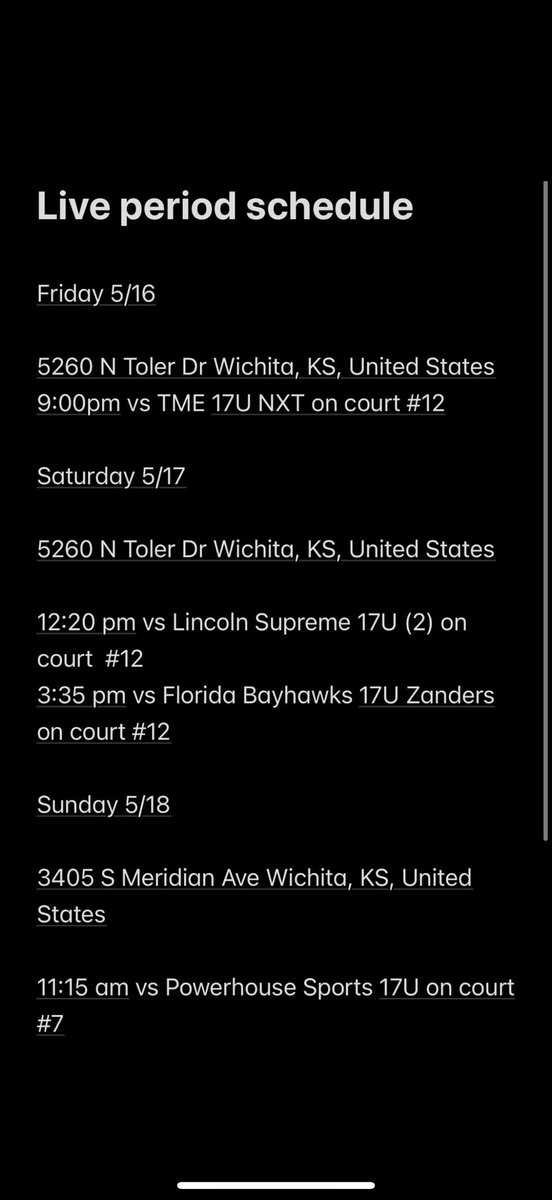 My schedule for the live period in Wichita Kansas this weekend. <a href="/ProdigyBB_PYR/">PRODIGY BASKETBALL</a> <a href="/SeanTabb/">Sean Tabb</a>