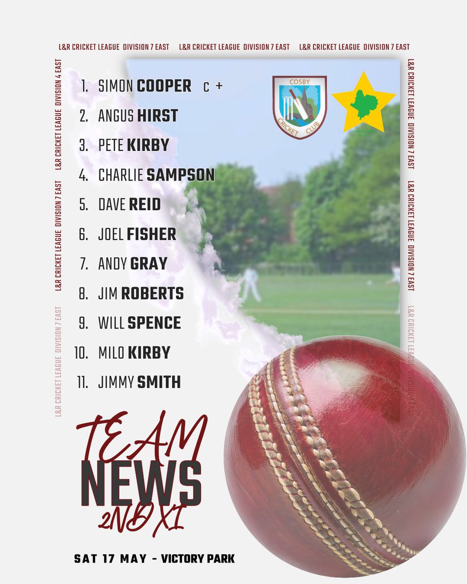 cosbycricket's tweet photo. Matchday team news is in! Our 1st XI head to Bitteswell not at full strength but plenty of quality throughout, whilst our 2nd XI entertain Leics Stars CC at home looking to bounce back! Go well everyone involved 👍🏼💥 #cosbycricket #uptheccc #leicestershirecricketleague #letsgo https://t.co/eHPgFoE2Uj