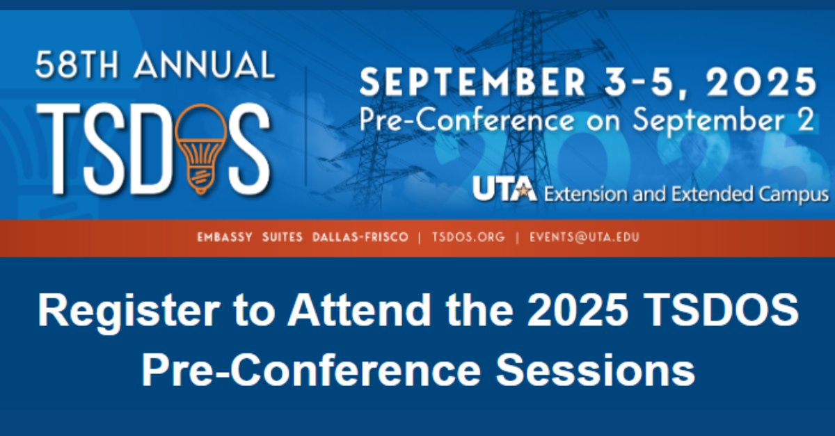 UTA_TSDOS's tweet photo. Registration is open for the 2025 TSDOS Pre-Conference Sessions.

Learn more about the pre-conference sessions and register today!
https://t.co/QC5lCbABh8

Already registered?
Contact us at events@uta.edu to add these sessions to your registration. https://t.co/qDU5DW2rVB