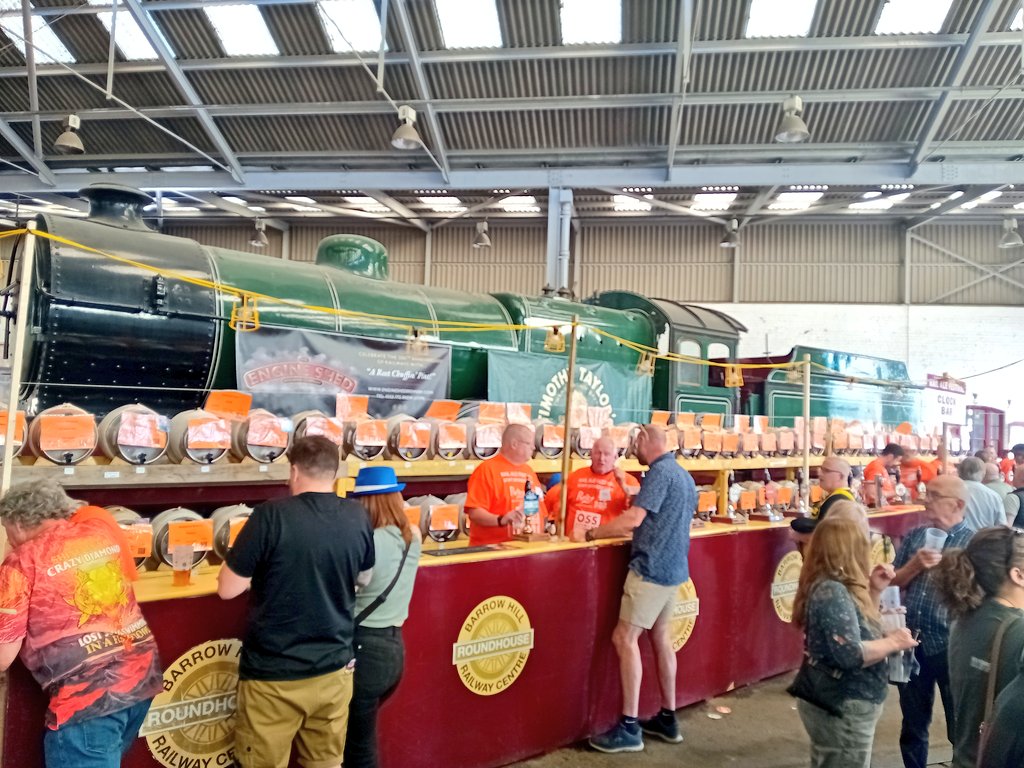 TheSuperpigeon's tweet photo. The annual pilgrimage to @RailAleFestival is underway. Trains, Beer, Pastry products, Cheese, Music and good company. What's not to like? #ChoooChooo #ChugChug #TrainJuice #Binjuice #Deltic #Locomotive #RailAle #BarrowHill https://t.co/YtQR4dxVJx