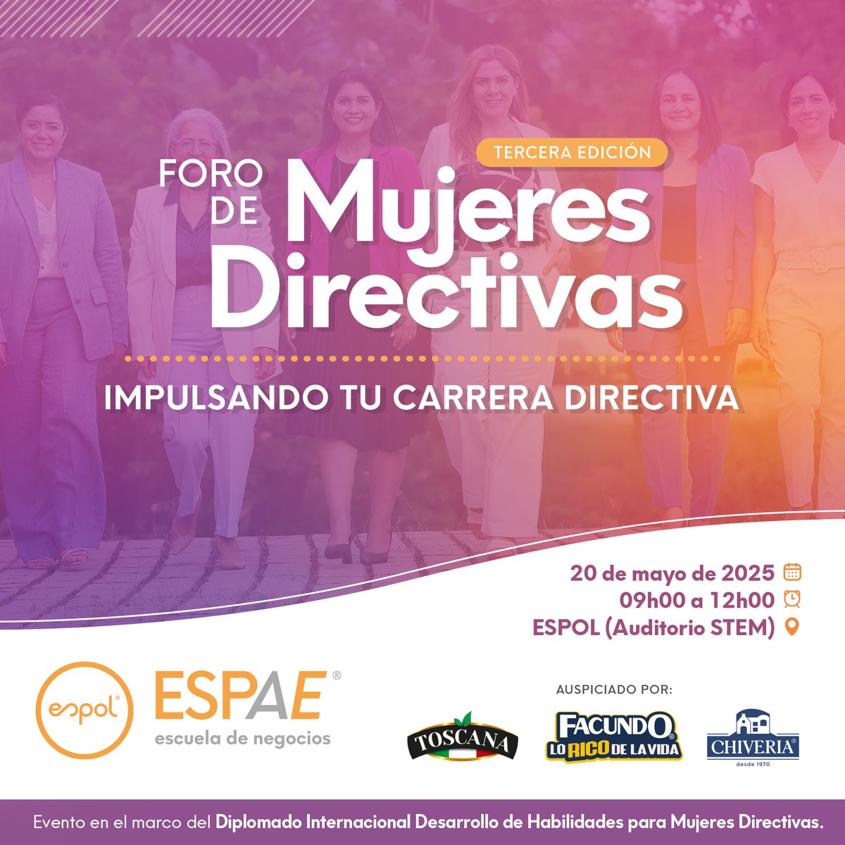 espae's tweet image. Te esperamos este martes 20 de mayo a las 09h00 en el Auditorio STEM – ESPOL para el III Foro de Mujeres Directivas.
Un espacio para compartir, crecer y liderar con propósito.
#DecidoSerESPAE #ForoESPAE #MujeresDirectivas