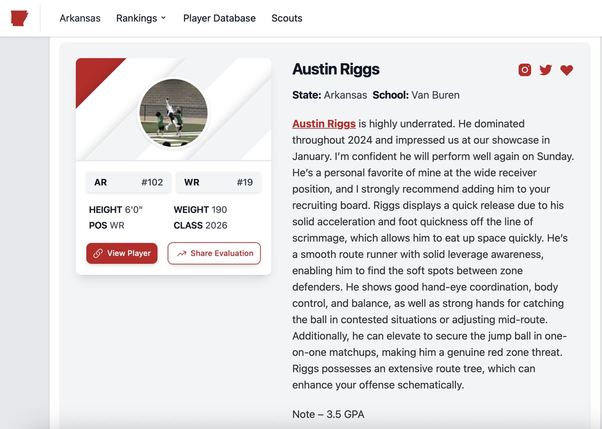 Austin Riggs (@austinriggs_6) on Twitter photo Appreciate the write up <a href="/coltonedwardsFB/">Colton Edwards</a>! Looking forward to competing this weekend at the <a href="/PrepRedzoneAR/">Prep Redzone Arkansas</a> combine!!
<a href="/pointerfootball/">Van Buren Football</a> <a href="/moehenry1/">๐ข๐Moe Henry๐๐ฟโโ๏ธ๐ณ๐ข</a> Appreciate the write up <a href="/coltonedwardsFB/">Colton Edwards</a>! Looking forward to competing this weekend at the <a href="/PrepRedzoneAR/">Prep Redzone Arkansas</a> combine!!
<a href="/pointerfootball/">Van Buren Football</a> <a href="/moehenry1/">๐ข๐Moe Henry๐๐ฟโโ๏ธ๐ณ๐ข</a>