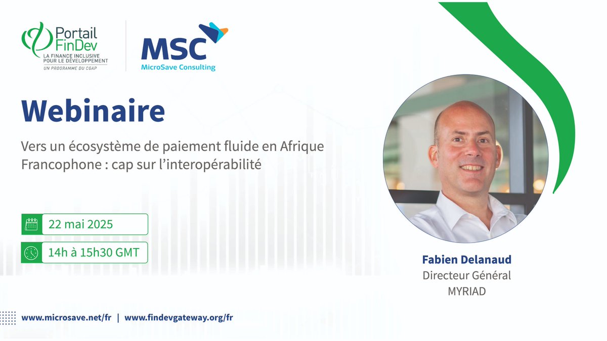 Le 22 mai prochain, venez échanger avec Fabien Delanaud, DG de Myriad, acteur clé de la digitalisation inclusive en Afrique. Il partagera sa vision lors de notre webinaire sur l’interopérabilité des paiements en Afrique francophone. tinyurl.com/4sb2k7a3
#FinTech