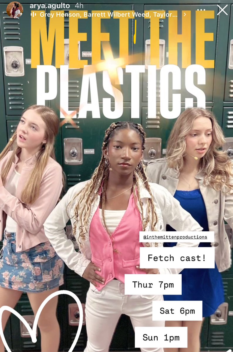 aljaim1's tweet photo. Support our Community Theatre @farmingtonhillsyouthperformingarts @inthemittenproductions #meangirlshighschoolmusical
#meangirlsmusical

Please share the ticket link!  We want our performers to have a great audience for this amazing show!

https://t.co/zOV6cOljpP https://t.co/F7GSS796Jd